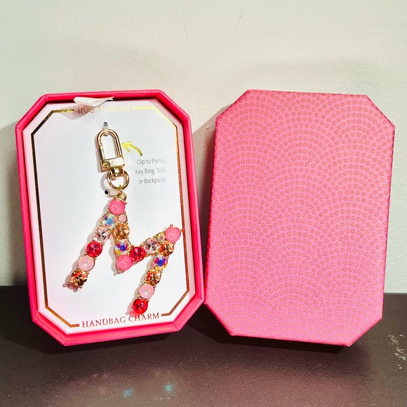 Handbang Charm Keychain Letter M initial M pink diamond crystal gem - Picture 2 of 3